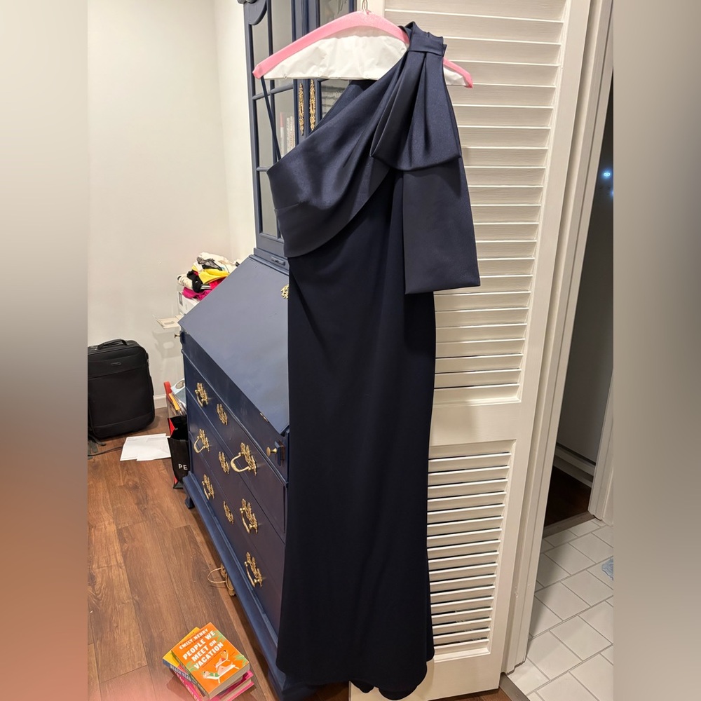 Sachin & Babi One Shoulder Navy Bow Dress